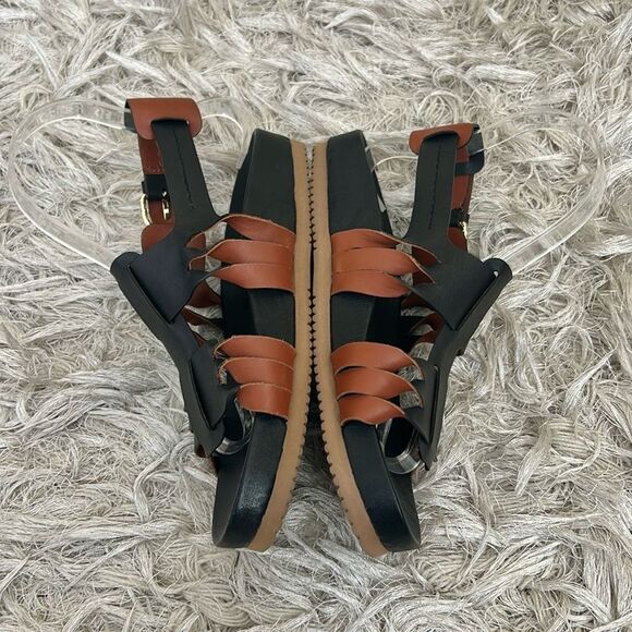 NWOB Ulla Johnson Alma Leather Twisted Contrast Sandals in Black/Cognac Sz 36/6 - Picture 7 of 12